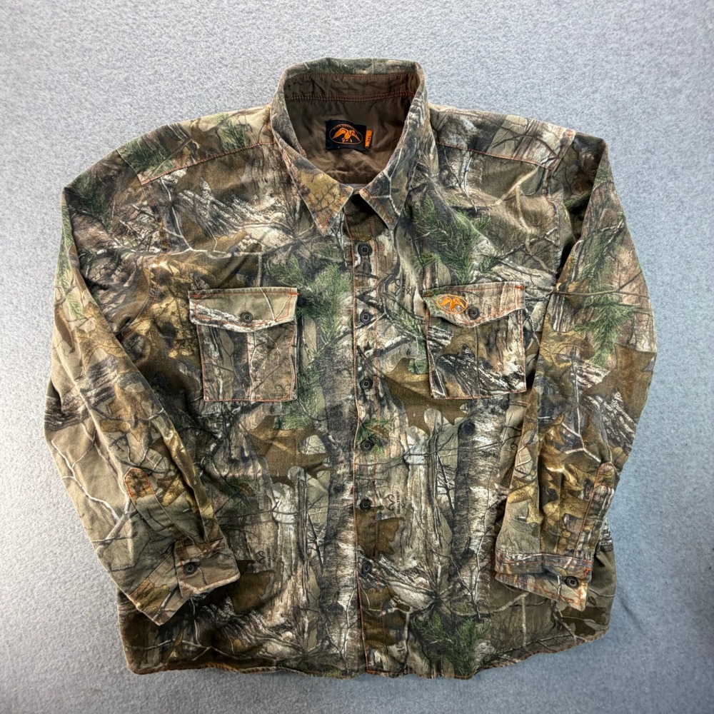 Duck Commander Mens 3XL Realtree AP Camo Long Sleeve Button Front Hunting Shirt